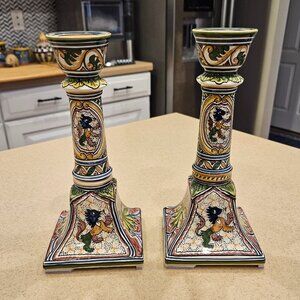 RARE CERAMICA DE COIMBRA DRAGON PORTUGAL HANDPAINTED CERAMIC TAPER CANDLEHOLDER